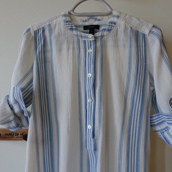J.Crew JCrew Collarless Popover Blue Shirt Seashore Striped Stripe 0 XS - Picture 6 of 12